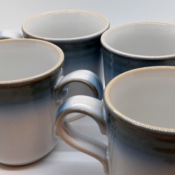 4 VINTAGE BLUE GRAY OMBRÉ NORITAKE JAPANESE STONEWEAR COFFEE TEA MUG CUPS